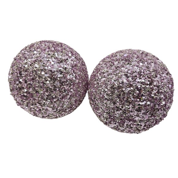 Two (2) Ashland 7" Glitter & Sequin Lavender Ball Ornaments Christmas New Year - Picture 5 of 5